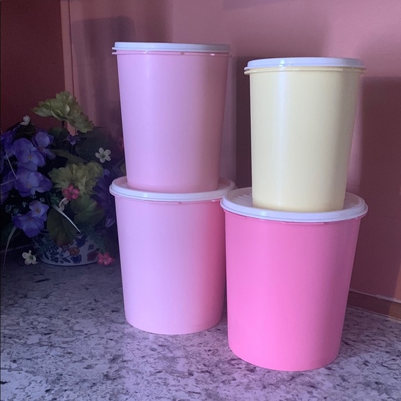 Set of  4 tupperware new Pink and Yellow Storage Containers - Picture 1 of 5